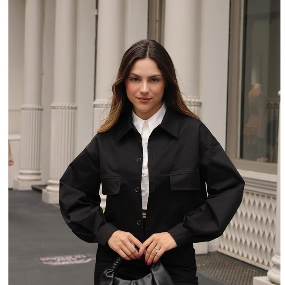 The Drop Elegant Black Collared & Cropped Bomber Jacket size XL